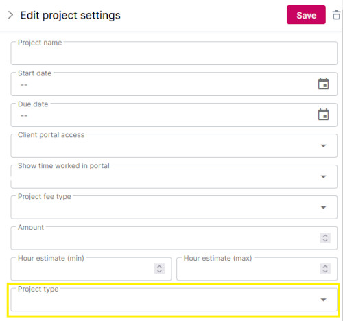 Screenshot of from Moxie that shows project type custom field highlighted.