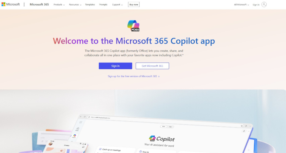 Upper portion of a tablet containing the words "Copilot, your AI assistant" on the MS Office login page.
